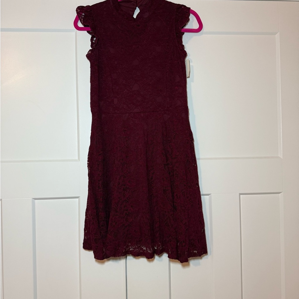 Charming Burgundy Lace Kids Dress